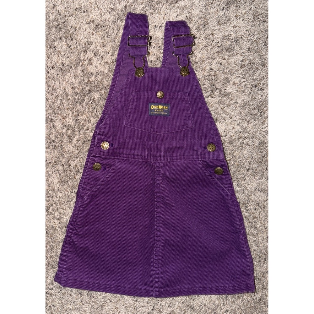 Vintage OshKosh B'Gosh‎ Dress Overall Size 4 Purple Corduroy VestBak 80's USA
